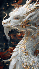 White Dragon on Red and Gold Background - 3D Classic Chinese New Year Tradition