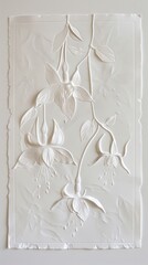 Tone-on-tone, bas relief depiction of fuchsia in white