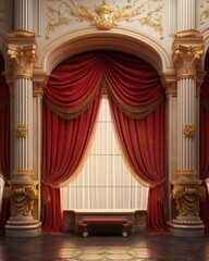Fototapeta premium Red and gold luxury curtains.