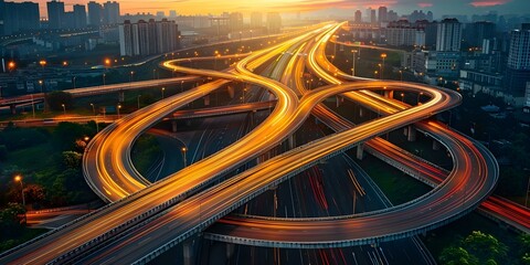 Complex Highway Interchange Network: A Bird's Eye View. Concept Urban Planning, Transportation Systems, Infrastructure Design, Efficient Traffic Flow, City Development