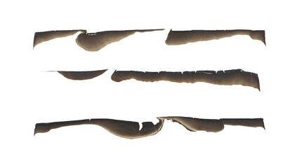 Isolated burned paper edges, set of linears stripes png burnt shapes in vintage olded style for posters, greeting cards, banners in Y2K