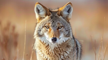 Fototapeta premium An active coyote (Canis latrans) at the Rocky Mountain Arsenal National Wildlife Refuge near Denver, Colorado, USA;