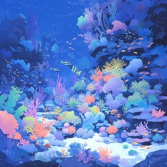 An Enchanted Dive into a Vibrant Underwater Metropolis with Dazzling Corals and Swimming Creatures