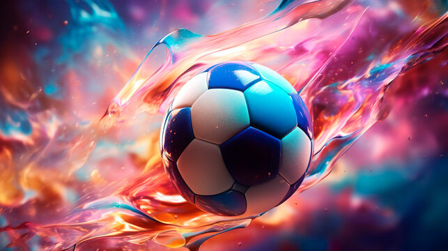 Soccer football ball with paint splash. Sport game abstract concept. Goal time design. Abstract stylish conceptual design of a digital soccer ball with watercolour splash.