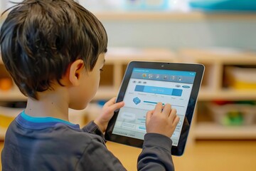 An AIpowered educational tool tutoring children through interactive lessons and quizzes on a tablet