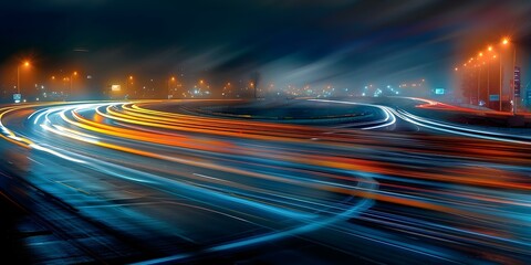 Nighttime highway long exposure vibrant light trails from fastmoving cars symbolizing modern bustle. Concept Nighttime Photography, Long Exposure, Highway, Light Trails, Urban Bustle
