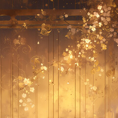Elegant Japanese-Inspired Artwork Featuring a Golden Snail Ascending through Blossoming Trees