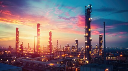 Fototapeta premium Petrochemical industry concept with twilight sky