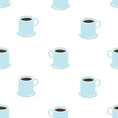 Hand drawn coffee mug seamless pattern. Breakfast caffeine drink cup background illustration. Energy beverage, espresso hot drink wallpaper texture.