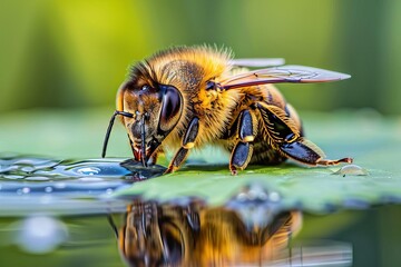honeybee hydration macro view of bee sipping water stunning insect photography