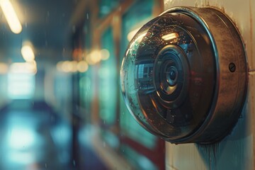 Obraz premium Automated lighting responses in security technology communications support identity verification, integrating CCTV with emergency and environmental alarm systems.