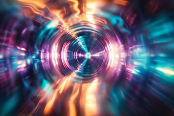 Fototapeta premium Digital artwork of a swirling tunnel of colorful lights, depicting a sense of speed and futuristic technology.