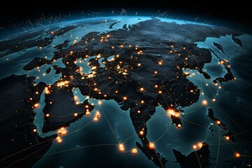 Fototapeta premium Global Network Connectivity Illustrated with Light