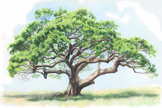 African mahogany (Khaya spp.) (Colored Pencil) - Africa -  Large hardwood trees with valuable timber. They have a straight trunk and produce timber that is highly sought after for furniture 