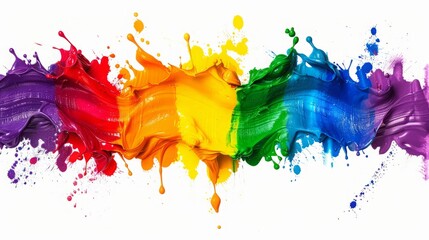 Dynamic Splash of Rainbow Paints Symbolizing LGBT Pride, Perfect for a Pride Month Background, Isolated on White