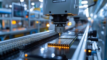 Showcase a semiconductor fabrication facility, where tiny transistors and diodes are etched onto silicon wafers using precision manufacturing techniques