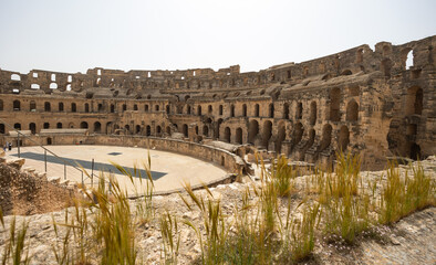 Ruins of largest colosseum in North Africa, fighting gladiat. El Jem, Tunisia, Africa