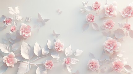 Light pink roses and white leaves on a solid white background.