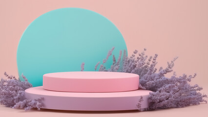 Pastel podium pink for warmth, lavender for sophistication, baby blue for tranquility. Generative Ai