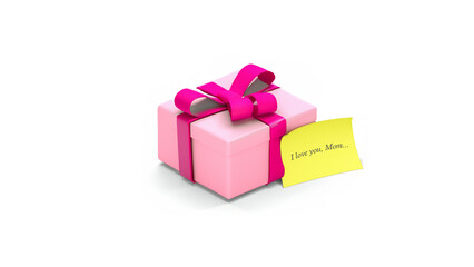 pink gift box with ribbon and note I Love You Mom. Happy Mother Day Background Concept.Generative Ai
