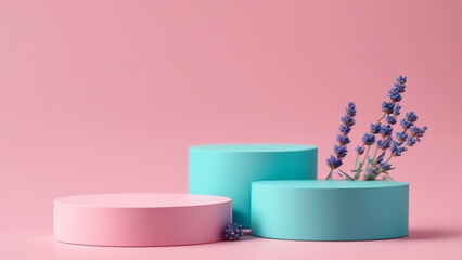 Pastel podium pink for warmth, lavender for sophistication, baby blue for tranquility. Generative Ai