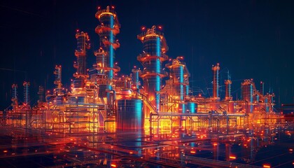 Sketch a digital twin of an oil refinery, integrating realtime data to optimize production and safety measures