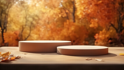 podium in autumn warm colors for product presentation. Mockup for branding, packaging. Generative Ai