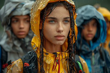 In an eco-conscious scene, people proudly wear clothes crafted from recycled plastic, promoting sustainability and fashion-forward environmentalism with stylish attire