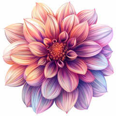 Obraz premium Beautifully detailed illustration of a pink dahlia flower, representing delicacy and vibrant floral beauty.