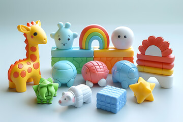 Obraz premium a collection of colorful toys arranged artfully, inviting exploration and sparking imagination in a playful setting