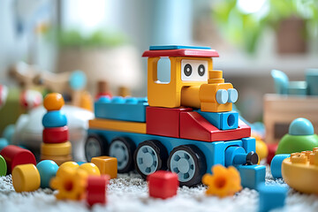 Fototapeta premium a collection of colorful toys arranged artfully, inviting exploration and sparking imagination in a playful setting