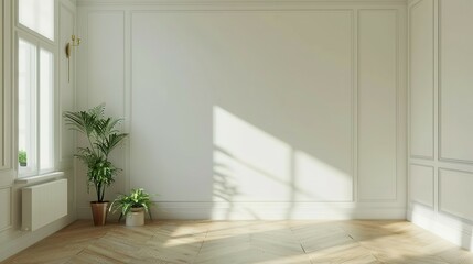 Bright living room interior with white empty wall background.