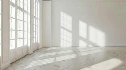 Fototapeta premium Bright living room interior with white empty wall background.