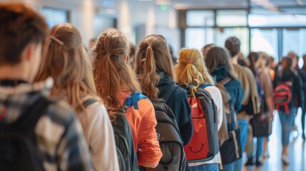 Long lines of young people waiting to register at the vote
