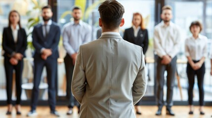 Fototapeta premium Man deploying tasks to his employees backview employee
