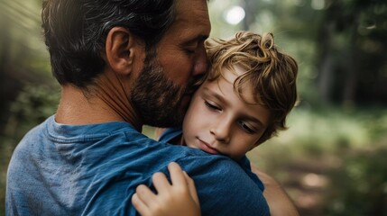 Fototapeta premium Silent Connection: Father and Son Share a Tender Moment (Deep Bond)