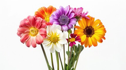 Colorful floral arrangement standing out vividly against a clean white background.