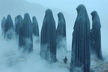 Statues Standing in the Fog