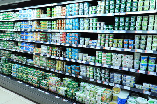 Digoin, France - september 16th 2022: Dessert aisle in supermarket