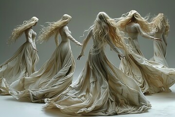 Group of Women in White Dresses With Long Hair