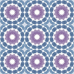 Patrón sin costuras efecto acuarela caidoscopio. Estampado. Textura. Fondo. Repetición infinita. Vintage. Colores fríos