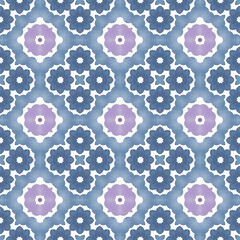 Patrón sin costuras efecto acuarela caidoscopio. Estampado. Textura. Fondo. Repetición infinita. Vintage. Colores fríos