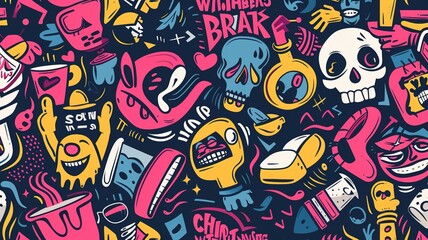 Graffiti seamless pattern with Crazy doodle abstract background