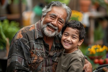 Older Man and Young Boy in a Garden