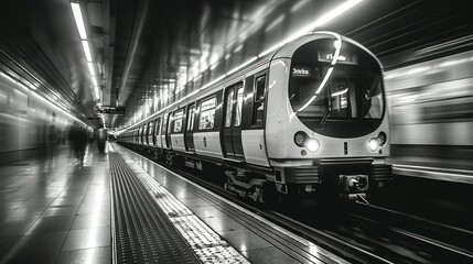 Obraz premium In Transit: Black & White Symphony of Subway Speed