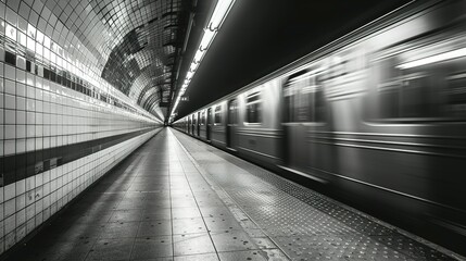 Obraz premium City Pulse: Capturing Subway Speed in Black & White