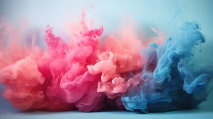Colored blue and pink smoke on a blue background. Abstract background. Gender reveal concept. Boy...