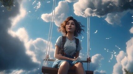 happy girl on a swing. Created with generative AI.	
