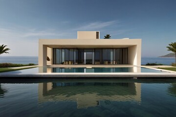 Fototapeta premium Modern Luxury House Exterior with Large Windows and Contemporary Design