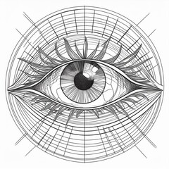 A drawing illustration of an eye. Black and White.